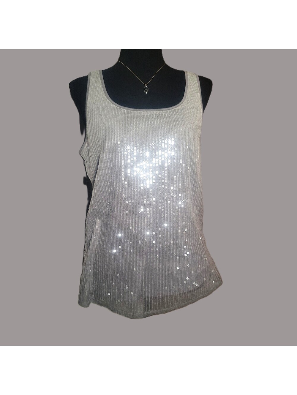 Chico's Allover Sequin Tank Top Gray/Silver - Size 1 (Med) Party Girls Night